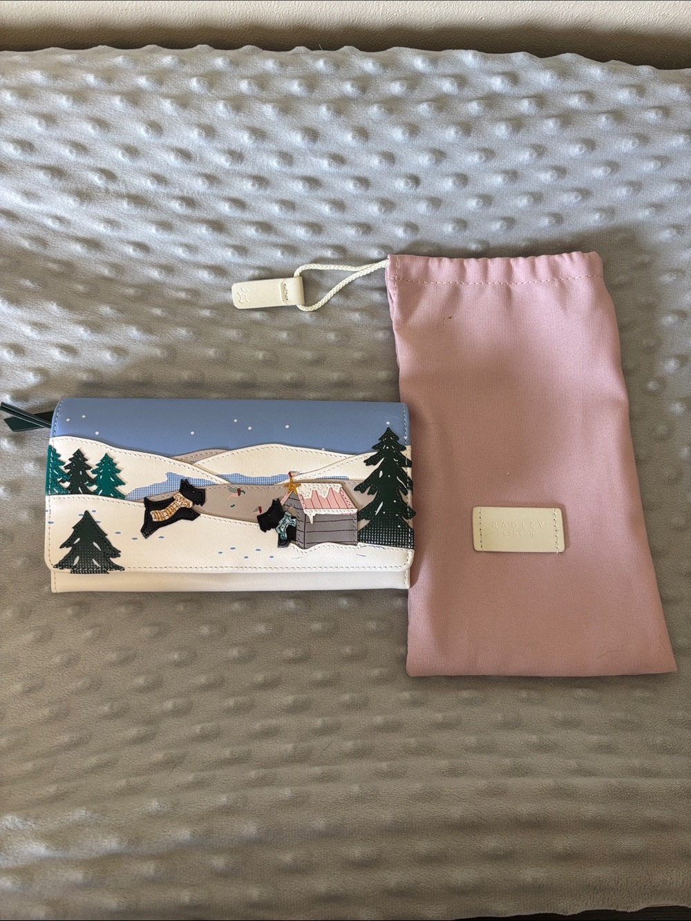 RADLEY LONDON Blue, Pink and White Winter Scene Wallet with Pink Pouch